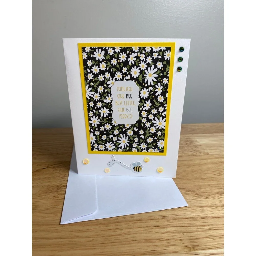 Bee & Flowers Greeting Card - Handmade A2 Card – All Occasion Blank Card